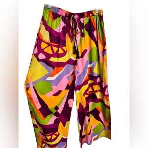 True Destinations Multicolor resort beach wide leg pants with slits size small